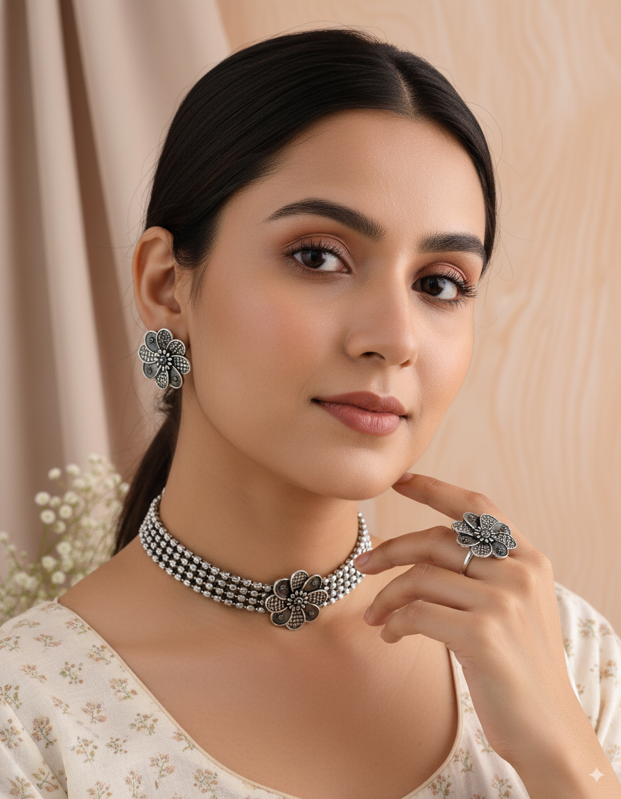 Kriti Petalwork Floral Necklace Set